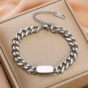 Stainless Steel Cuban Chain Link Bracelet Bar